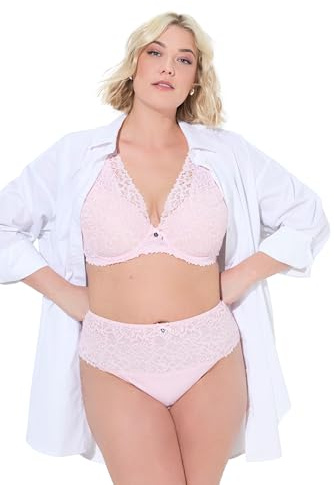 Ulla Popken TruYou Damen große Größen Übergrößen Plus Size TRUYOU String-Panty, glitzernde Spitze, Mikrofaser Baby rosa 46+ 837945504-46+