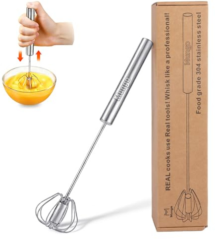 12 Inch Stainless Steel Egg Whisk - Hand Push Rotary Whisk Blender - Versatile Milk Frother, Hand Push Mixer Stirrer for Beating & Stirring, Whisking, Blending
