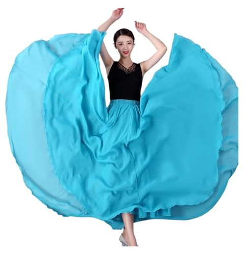 Gonna in chiffon da 720 gradi, danza del ventre, gonna lunga da zingara, gonna da ballo, gonna da ballo in oro viola tinta unita, da ballerina Utilizzato per Spettacoli Teatrali(Lake blue,Length 80cm)