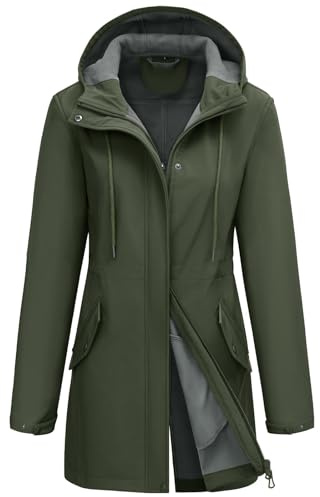 Yuson Girl Giacca Softshell Donna Giacca Antipioggia Impermeabile Giubbotto a Vento Foderato Cappotto Mezza Stagione Leggero Traspirante Giubbotto Outdoor Parka per Trekking(Verde militare, M)