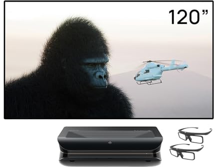 AWOL VISION LTV-3000 Pro paket med 100 tums matt vit duk och 3D-glasögon (förpackning med 2), 4K UHD HDR10+ Dolby Vision & Atmos Ultra -Short-Throw Trippel-laserprojektor (LTV-2500 MW-120+DG-02)