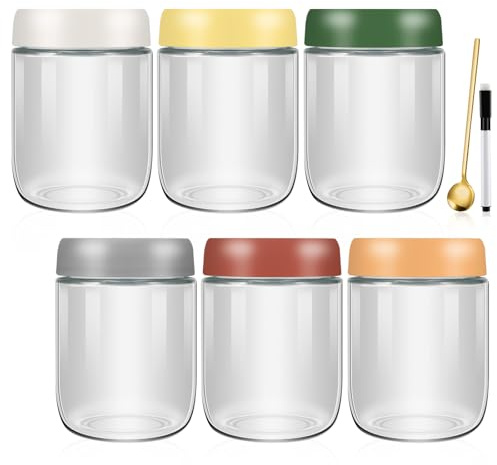 Alitree 6 Pezzi Barattoli Vetro con Coperchio, 500 ml Overnight Oats Jars, Barattoli di Vetro Cucina, per Freschezza e Conservazione di Fiocchi d'Avena, Insalate, Marmellate, Yogurt, Sottaceti