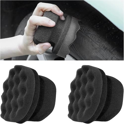 Zheigaoxea 2 PCS Tire Dressing Applicator Pads, Reusable Hex Grip Tire Shine Applicator Polishing Sponge Pads, Wheel Tire Shine Detailing Foam for Most Vehicles, Car Accessories (Black, 4.33)