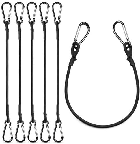 6 Corde Elastiche con Moschettoni da 30 cm,Corde Elastico con Gancio.Tenditore con Ggancio.Cinghie di Sicurezza in Gomma per Legare Bagagli, Tende da Campeggio, Teloni, Bici e Trasporto