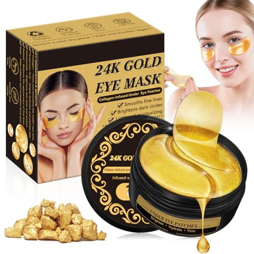 60 Stück Goldene Hydrogel Augenpads gegen Augenringe, eye patches für Unter den Augen, Kühlende Eye Pads für einen Glatteren Look, Augenmaske für Tränensäcke, Einfache Anwendung