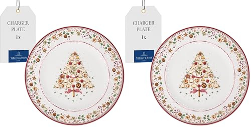 Villeroy & Boch Winter Bakery Delight Decorative Premium Porcelain Serving Plate, Red/Multi-Colour, 32 cm (Pack of 2)