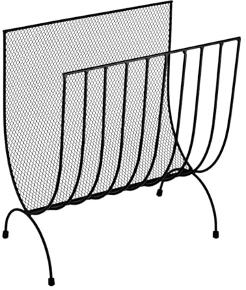 Unibos | Black Mesh Newspaper Stand, Metal Newspaper Bin, Freestanding Rack, H x W x D 38 x 34 x 19