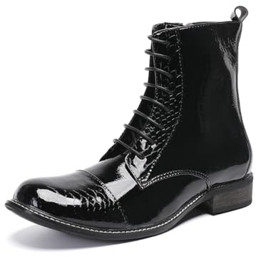 Yhsdfcn Botines de Vestir para Hombre en Cuero Charol Negro - Botas Estilo Chelsea con Textura de Cocodrilo, Cierre de Cordones y Cremallera,Negro,42 EU