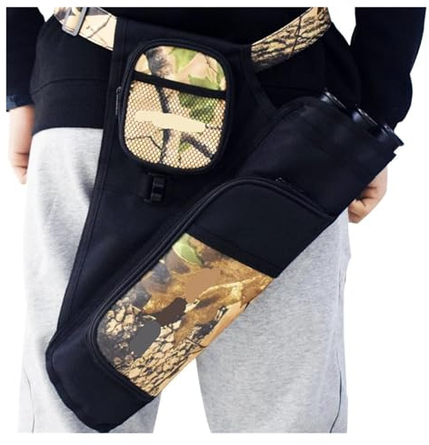 QAUUCP Carcaj de Tiro con Arco para Flechas Carcaj de Tiro con Arco 3 Tubos cinturón Ajustable y Bolsillo Almacenamiento, riñonera for Entrenamiento(Khaki)