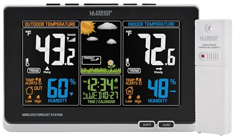 La Crosse Technology Advanced Weather Station with Full-Color LCD & Atomic Time - Monitor Indoor/Outdoor Conditions with Temperature Alerts and Humidity Readings with Transmission Range of 300 Feet