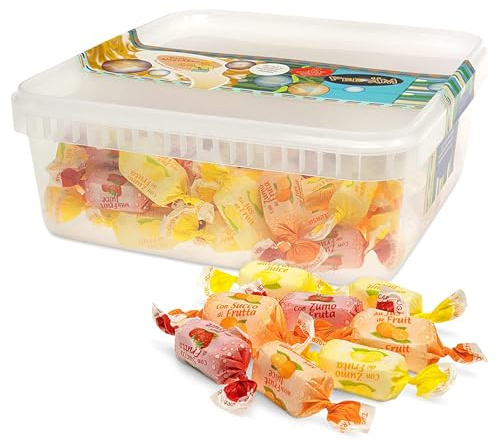 Deine Naschbox | Zuckerfreie Fruchtsaft Toffees | 500g Naschbox | XL Fruchtbonbon Großpackung | Kaubonbons | Zitrone Orange & Erdbeer Geschmack