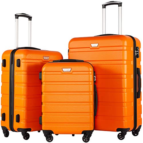 Coolife Luggage 3 Piece Set Suitcase Spinner Hardshell Lightweight TSA Lock (orange, 20/24/28)
