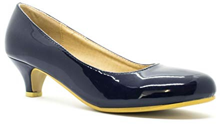 Ladies Womens Low Kitten Heel Work Court Evening Dress Girls Shoes Pumps UK Size 3 4 5 6 7 8 (6 UK, Navy Patent)