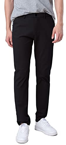 Plaid&Plain Men's Slim Fit Khaki Pants Men's Tapered Chino Pants 8801Black 33X28