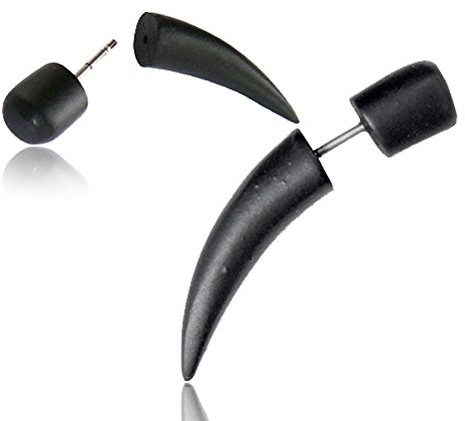 Earth Accessories Spike Fake Taper Gauges for Women or Men - Faux Gauge Earrings with Organic Wood and Surgical Steel - Fake Plugs Sold as a Pair in Black or Brown