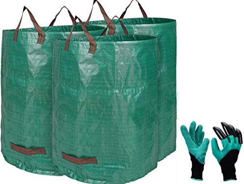 3 x 272L Bolsa de jardín de residuos de jardín de PP sólida, autoportante y plegable, bolsas de basura para residuos de jardín, follaje de césped, verde, taza reutilizable