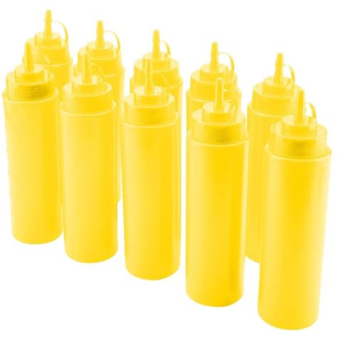 Agatige Botellas exprimibles de 24 oz, Juego de 10 Botellas exprimibles de condimentos de plástico con Tapas para Botellas de Salsas Dispensador de Aceite(Amarillo)