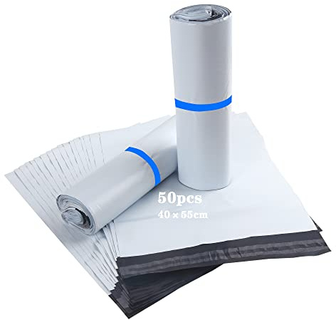 HVDHYY Enveloppe Plastique Expedition Grand Pochette Colis Vinted Emballage Envoie Colis Vetement Blanc 40cmX55cm 50pcs Sacs d'expédition Polystyrène pour Vêtements, Textiles et Boîtes à Chaussures