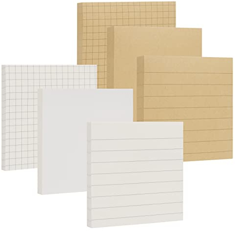 Simpolor Haftnotiz (6 Stück), Super Sticky Notes 7,5x7,5 cm, Selbstklebende Blöcke für Notizen, To-do-Listen und Erinnerungen, einfach zu posten für Zuhause, Büro, Notebook - Weiß + Braun