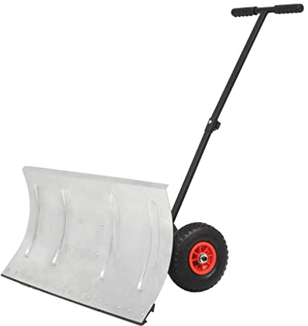 Gecheer Hand-Schneepflug mit Rädern Schneeschild Schneeschieber Schneeschaufel 100 x 44 cm