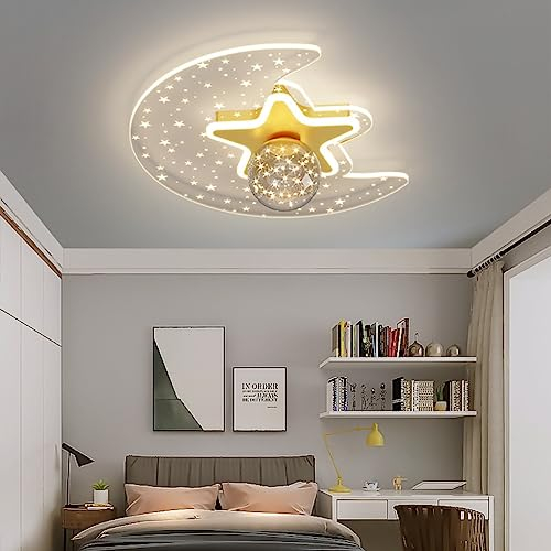 LED Deckenlampen Modern Star Moon Dimmbare Deckenleuchte Mit Fernbedienung Kinderzimmer Kronleuchter Wohnzimmer Lampenschirm aus Glas Für Jungen Mädchen Kinderzimmer Schlafzimmer Hängelampen (Color :