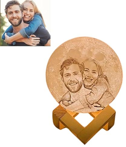 SEVSO LáMpara De Luna Impresa En 3d Personalizada, LáMpara De Luna Con Foto Y Texto Personalizada, Luz Nocturna De Luna Recargable Por Usb De 16 Colores, Regalo De San ValentíN (Diameter 18cm)
