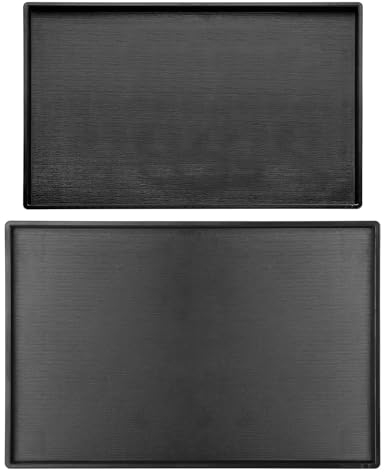 2 Pack Large Plastic Serving Trayss, Non-Slip Rectangular Tray for Coffee Table, Kitchen & Parties - Black Wood Design, Durable Multi-Purpose Ottoman Platter (7x9.5)