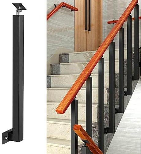 Kit de barandillas de escalera de montaje lateral resistente con balaustres y husillos, ideal para balcón, terraza, jardín, patio, loft, pasamanos de madera, columna de soporte de 110 cm, color negro