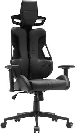 Mars Gaming MGC-Elite, Chaise Gaming Ergonomique, Dossier Flexible Adaptatif, Accoudoirs Ajustables 2D, Siège Inclinable, Finition Cuir PU, Chaise de Bureau avec Roues XL, Vérin à Gaz Classe 4, Noir