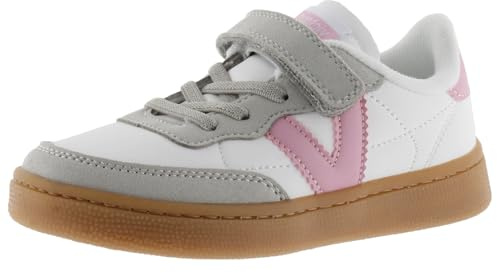 victoria Lågtopp unisex Oslo lädereffekt och kontrastdelar och elastiska skosnören och kardborreband 1256102 för barn, ROSA, 34 EU