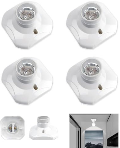 4 Pièces Douille Plafond E27 à Visser, Support Douille E27 vers E14 Convertisseur Douille Garage, AC 220-240V, Support Douille pour Ampoule LED, Base Plafonnier Culot, Base de Lampe Plastique Blanche