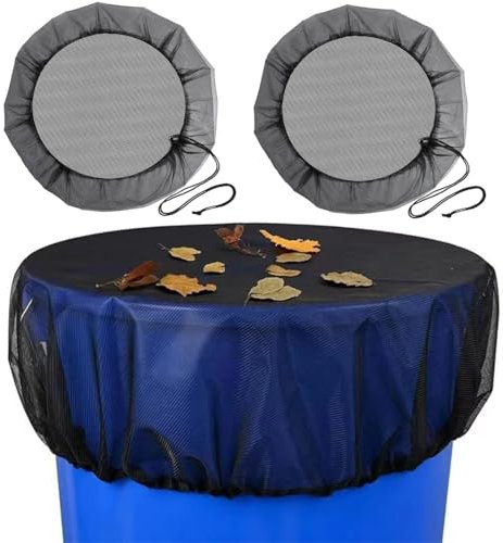 JYNVO Filet Recuperateur Eau, 2 Pcs Filet pour Citerne de Pluie, 80 cm Housse pour Tonneau d'eau Filet de Protection Réglable, Protection Contre Les Moustiques et Les Feuilles