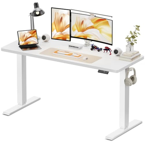 WALKINGDESK Höhenverstellbarer Schreibtisch, Elektrisch 160 x 60 cm Computertisch, Steh-Sitz Tisch Höhenverstellbar mit 4 Memory Funktion, Standing Desk mit 2 Haken für Büro, Verbindungsplatte, Weiß