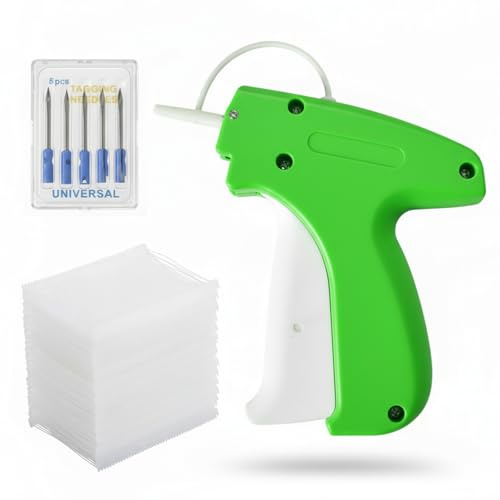 Luxvara Pistola Etichettatrice per Vestiti, Etichettatrice Tessile con 5 Aghi di Ricambio + 1000 Fili, Attacco Rapido per Etichette Prezzi, Etichette Marche, Ideale per Negozi e Mercatini (Verde)