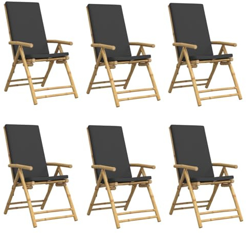 Mimdixy Sillas de exterior para balcón, sillón de relajación, sillas de jardín, 6 unidades, ajustables, plegables con cojín de bambú, silla de terraza para jardín y balcón, embalaje compacto y fácil