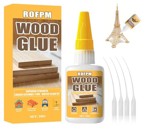 Holzleim Extra Stark, Holzkleber Wasserfest, Transparent und Schnell Trocknender, Flüssig Wood Glue, PVA Glue, Klein Holzkleber Mit Feiner Spitze für Bastelarbeiten, MöBel, für den Innen, 30g