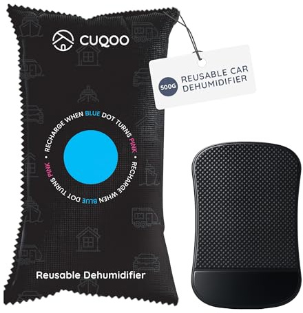 CUQOO Car Dehumidifier Bag – Reusable Moisture Absorber for Car Interior with Anti-Slip Mat – Microwave Reactivated Dehumidifier Bags for Condensation, Damp & Fog (1 Pack)