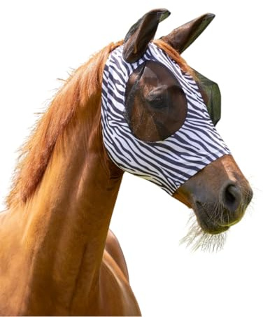 QHP Maschera antimosche Super Bug per cavalli, traspirante, protezione contro mosche e insetti, vestibilità morbida, occhi e orecchie in rete, zebra