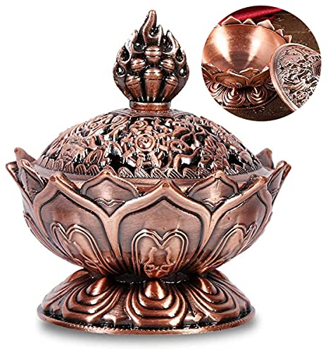 Räuchergefäß Lotus Weihrauchbrenner Weihrauchbehälter Rückfluss,Mengger Räucherschälchen Räucherschale mit Deckel Räucherkegel Kupfergefäß Räuchergefäß für Geschenk Zubehör Mini Metall Aromatherapie