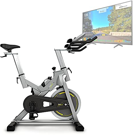 Bluefin Fitness TOUR SP Bike | Home Gym Equipment | Exercise Bike Machine | Kinomap | Live Video Streaming | Video Coaching & Training | Bluetooth | Smartphone App Black and Silver