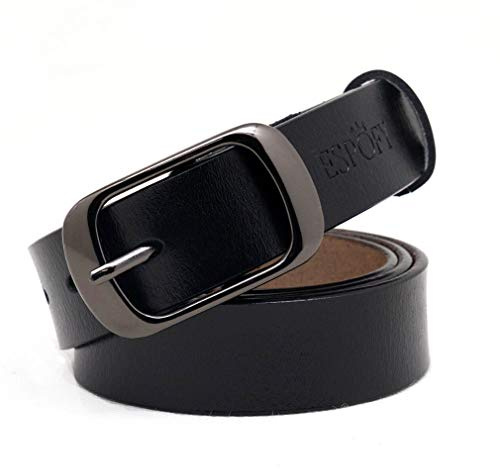 ESPOFY Cintura da donna Cintura in vera pelle con fibbia in lega a bottone singolo Nero (110cm)