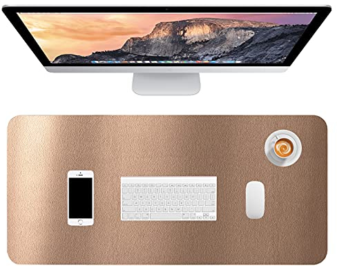 Hsurbtra Schreibtischunterlage,75 * 36.5cm,PU-Leder-Schreibtischmatte,Mauspad,Rutschfester Schreibtischschutz,wasserdichter Schreibtisch-Schreibblock für Büro und Zuhause,Champagner-Gold