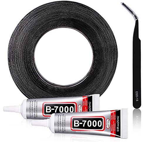 HQMaster Adhesive Sticker Tape, Tweezers, B7000 Adhesive Glue for Use in Cell Phone Repair Double Sided Layer Strong Adhesive Tape Long Roll (2mm x 50 m)