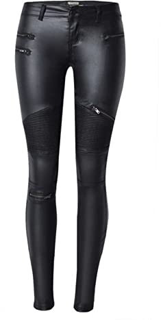 Faringoto Pu Leather Denim Trousers Women's Skinny Stretch Biker Leggings