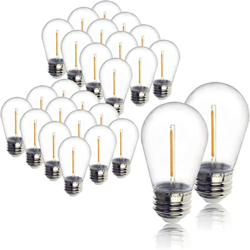 Jslinter Pack de 48 bombillas LED de 1 W, S14 de plástico, resistentes a los golpes, estilo vintage, 1 W, 2200 K, resistente al agua, blanco cálido equivalente a 11 W, base e26