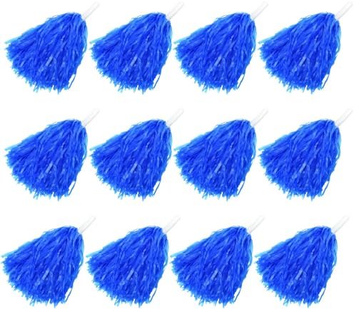 Faxco Paquete de 12 pompones de plástico para animadoras, deportes, baile, animadora, pompones de plástico para aficionados, equipo de animadoras, equipo de animación (azul 2)