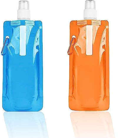 ZZLBZN Collapsible Water Bottle, Foldable Water Bottles, Colorful Water Pouch Plastic Water Bag Liquor or Drinks Reusable Drink Pouches with Clip for for Outdoor Sports Biking Hiking Travel 2 Colors