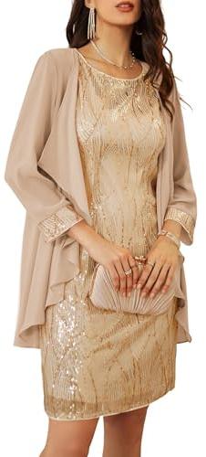 GRACE KARIN Champagne Gold Sequin Dress Formal Dresses for Women Evening Party Birthday Festival Dress XL