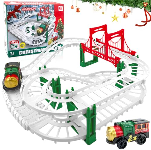 TOPJOWGA Weihnachtszug Set, Elektrischer Zug Set für Kinder, Kleiner Zug Deko, Weihnachten Zug Deko, Weihnachtszug Spielzeug, Eisenbahn Schienen Zug Set, Weihnachtsbaum Deko Geschenk für Kinder