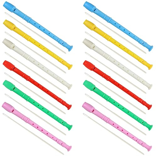 12 PCS 8 Holes Soprano Recorder, Plastic Soprano Recorder Instrument Descant Flute Recorder German Style Soprano Recorder with Cleaning Rod for Students, Beginners, Class Rewards(6 Colors)